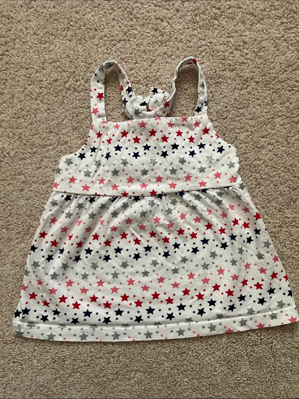 Star Print Tank Top - Red, Navy, Gray Stars on White